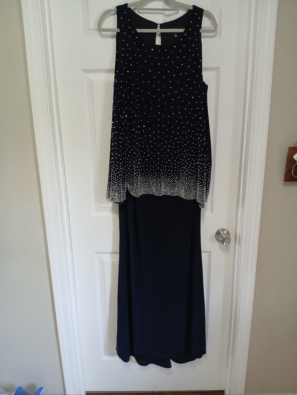 Betsy & Adams Made In USA Navy Beaded Overlay Evening Dress - Size 16W